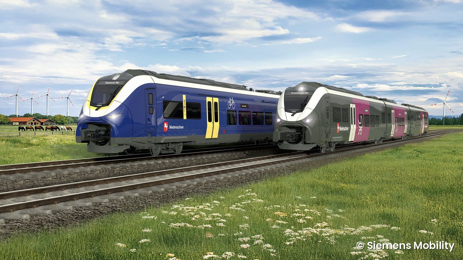 Rendering der neuen Mireo Plus B für Niedersachsen in den zwei Lackierungsvarianten.